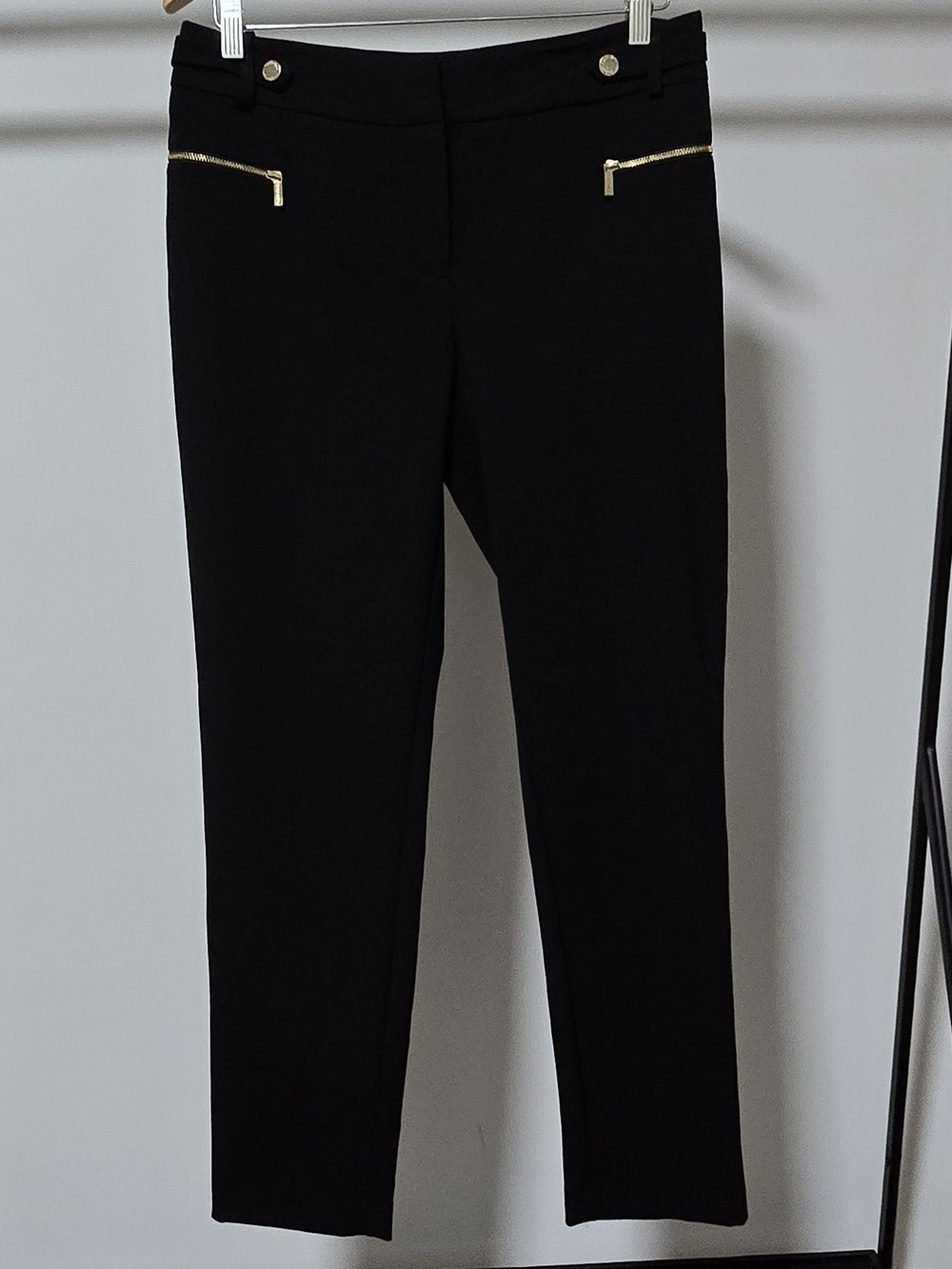 Calvin Klein Black Ponte Skinny Pants with Gold Zip Accents